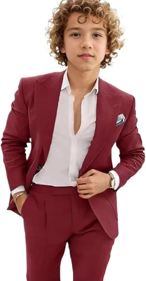Boys Linen Suit for Summer Beach Wedding 2 PC Boys Formal Suits Peak Lapel Blazer Pants Vest Kids Wedding Suit
