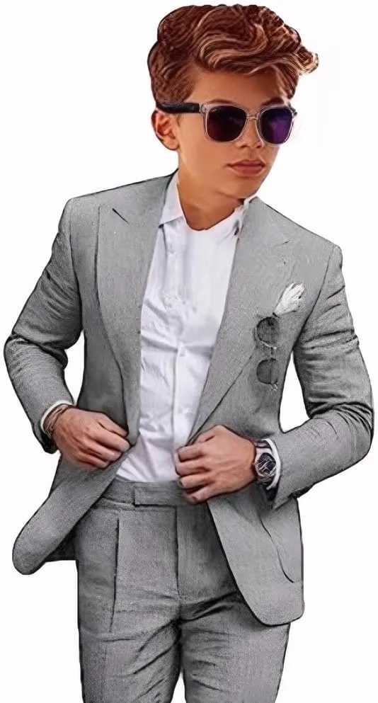 Boys Linen Suit for Summer Beach Wedding 2 PC Boys Formal Suits Peak Lapel Blazer Pants Vest Kids Wedding Suit