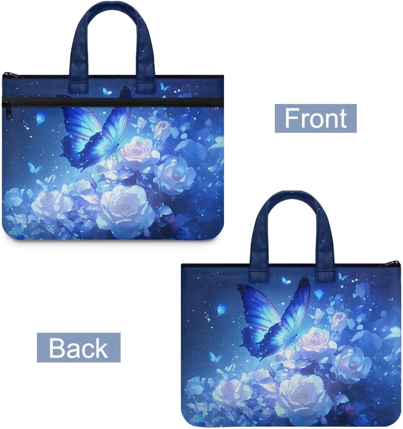 Butterfly Document Storage Organizer Dreamlike Large Canvas Document Organizer with Zipper Light Weight Double Pocket File Bag with Handle Portfolio for Office Meetings Travel