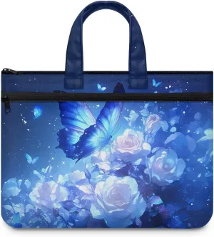 Butterfly Document Storage Organizer Dreamlike Large Canvas Document Organizer with Zipper Light Weight Double Pocket File Bag with Handle Portfolio for Office Meetings Travel