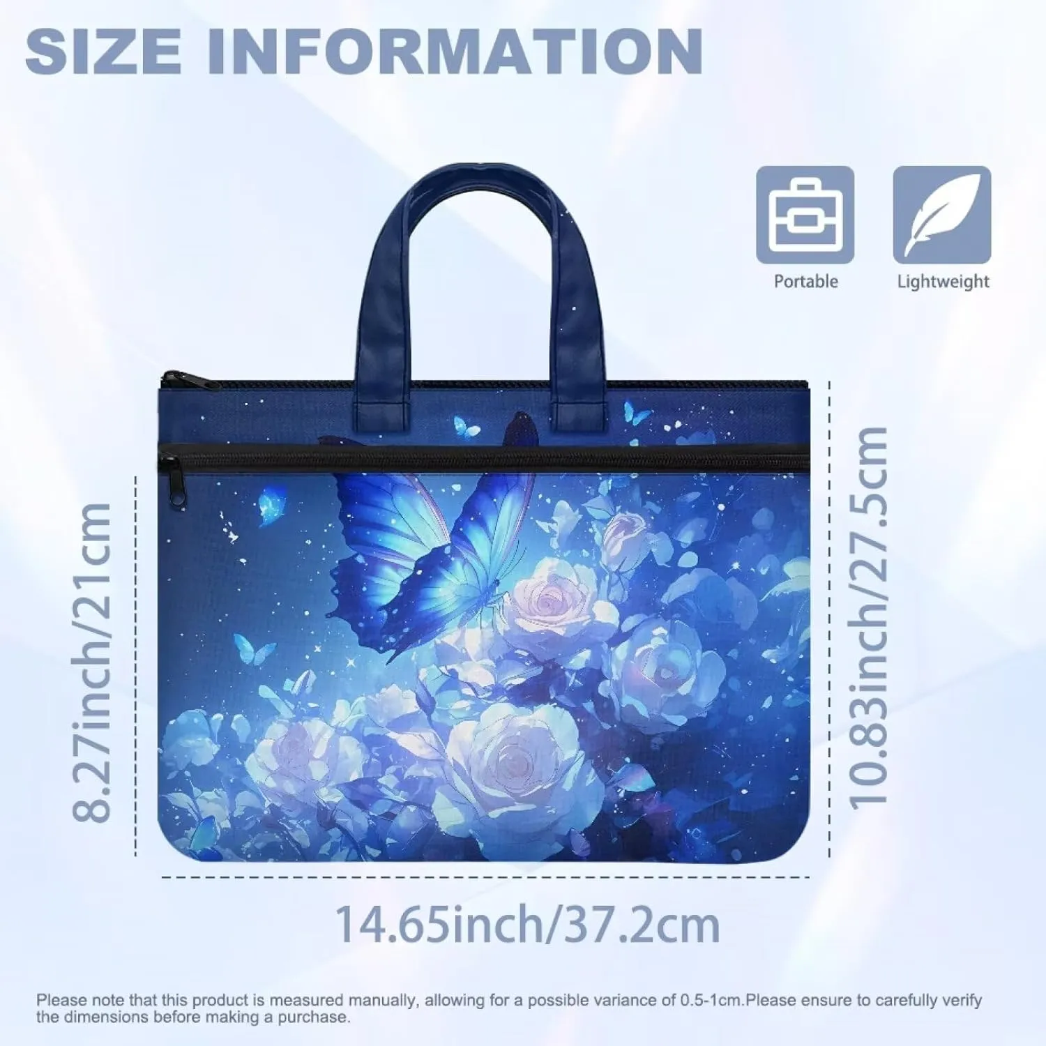 Butterfly Document Storage Organizer Dreamlike Large Canvas Document Organizer with Zipper Light Weight Double Pocket File Bag with Handle Portfolio for Office Meetings Travel