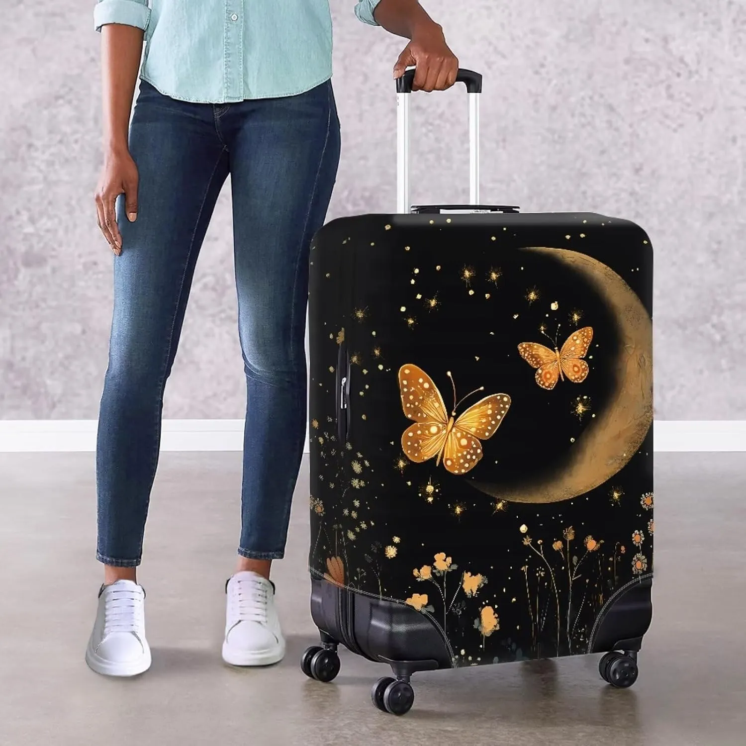 Butterfly Moon Luggage Cover Dust Cover Light Weight Baggage Gear Covers Waterproof Luggage Covers Fit Most 18-32 Inch Luggage XL Size