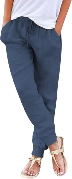 Capri Pants for Women Casual Cotton Linen Wide Leg Cropped Trousers Summer Lounge Palazzo Pant with Pockets