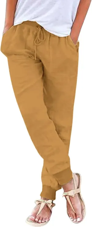 Capri Pants for Women Casual Cotton Linen Wide Leg Cropped Trousers Summer Lounge Palazzo Pant with Pockets