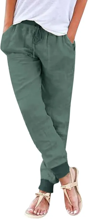 Capri Pants for Women Casual Cotton Linen Wide Leg Cropped Trousers Summer Lounge Palazzo Pant with Pockets
