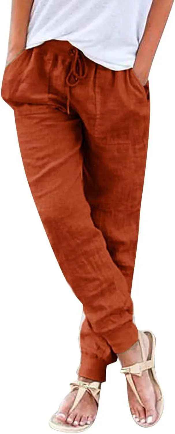 Capri Pants for Women Casual Cotton Linen Wide Leg Cropped Trousers Summer Lounge Palazzo Pant with Pockets