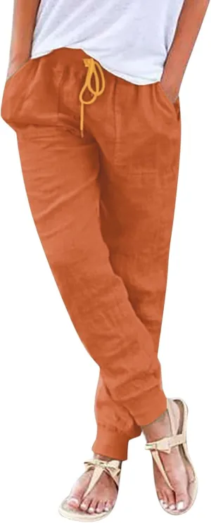 Capri Pants for Women Casual Cotton Linen Wide Leg Cropped Trousers Summer Lounge Palazzo Pant with Pockets