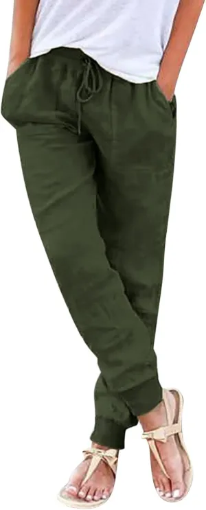 Capri Pants for Women Casual Cotton Linen Wide Leg Cropped Trousers Summer Lounge Palazzo Pant with Pockets