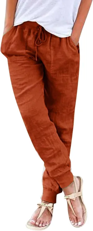 Capri Pants for Women Casual Cotton Linen Wide Leg Cropped Trousers Summer Lounge Palazzo Pant with Pockets