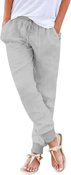 Capri Pants for Women Casual Cotton Linen Wide Leg Cropped Trousers Summer Lounge Palazzo Pant with Pockets