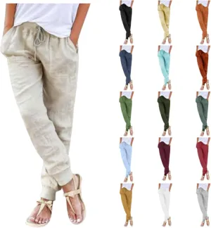 Capri Pants for Women Casual Cotton Linen Wide Leg Cropped Trousers Summer Lounge Palazzo Pant with Pockets