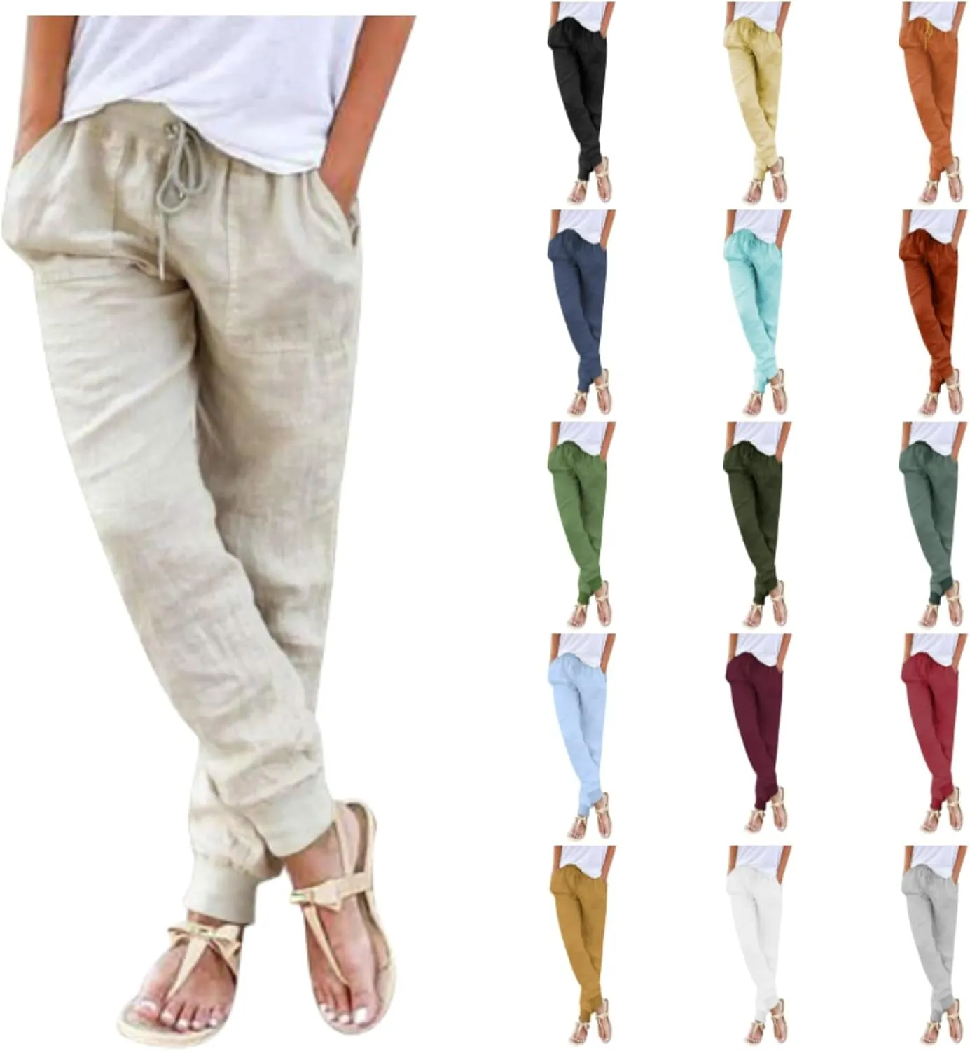 Capri Pants for Women Casual Cotton Linen Wide Leg Cropped Trousers Summer Lounge Palazzo Pant with Pockets