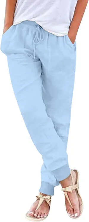Capri Pants for Women Casual Cotton Linen Wide Leg Cropped Trousers Summer Lounge Palazzo Pant with Pockets