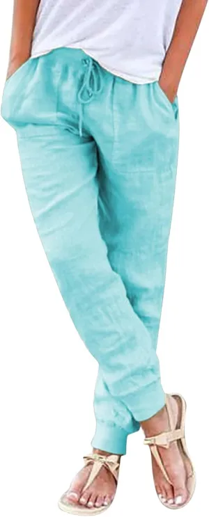 Capri Pants for Women Casual Cotton Linen Wide Leg Cropped Trousers Summer Lounge Palazzo Pant with Pockets