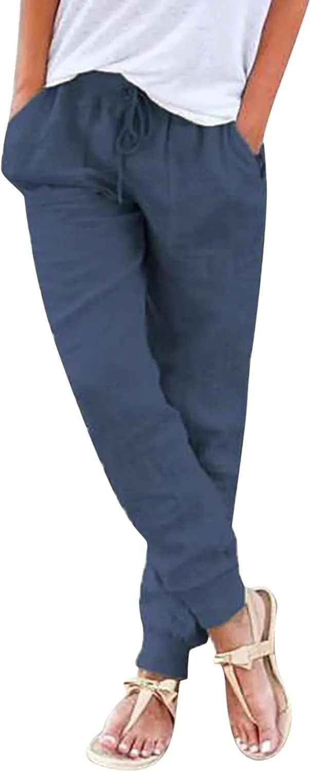 Capri Pants for Women Casual Cotton Linen Wide Leg Cropped Trousers Summer Lounge Palazzo Pant with Pockets