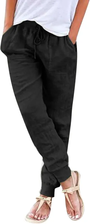 Capri Pants for Women Casual Cotton Linen Wide Leg Cropped Trousers Summer Lounge Palazzo Pant with Pockets