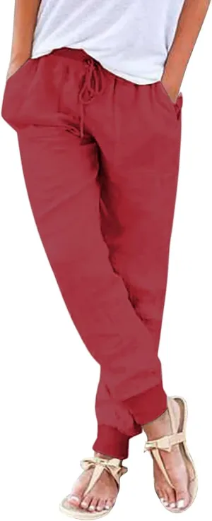 Capri Pants for Women Casual Cotton Linen Wide Leg Cropped Trousers Summer Lounge Palazzo Pant with Pockets