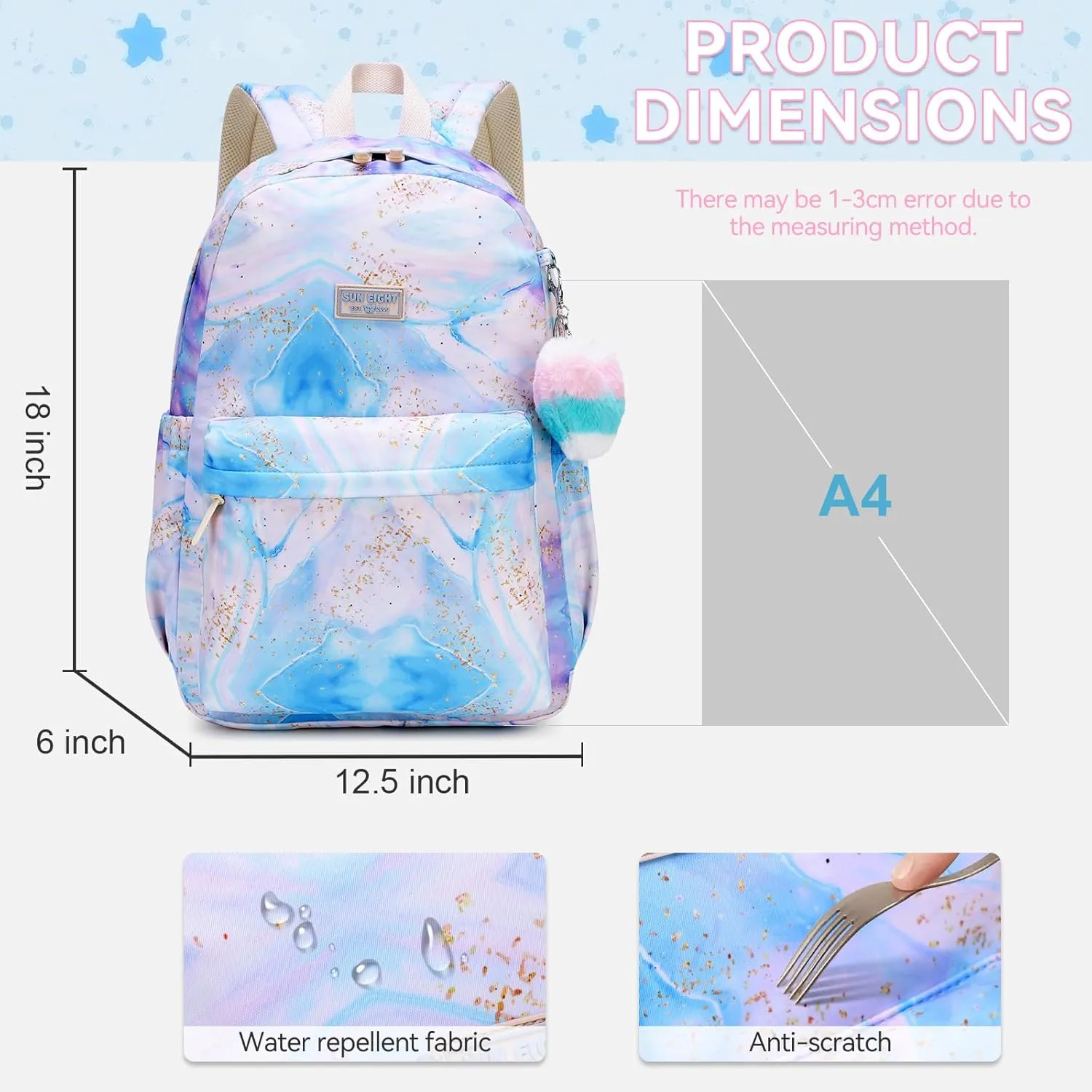 CaranY Kids Backpack Girls and Boys Classic School Backpack Light Weight Two Size Multi-pocket Suitable for ages 6  and aboveBlue Purple