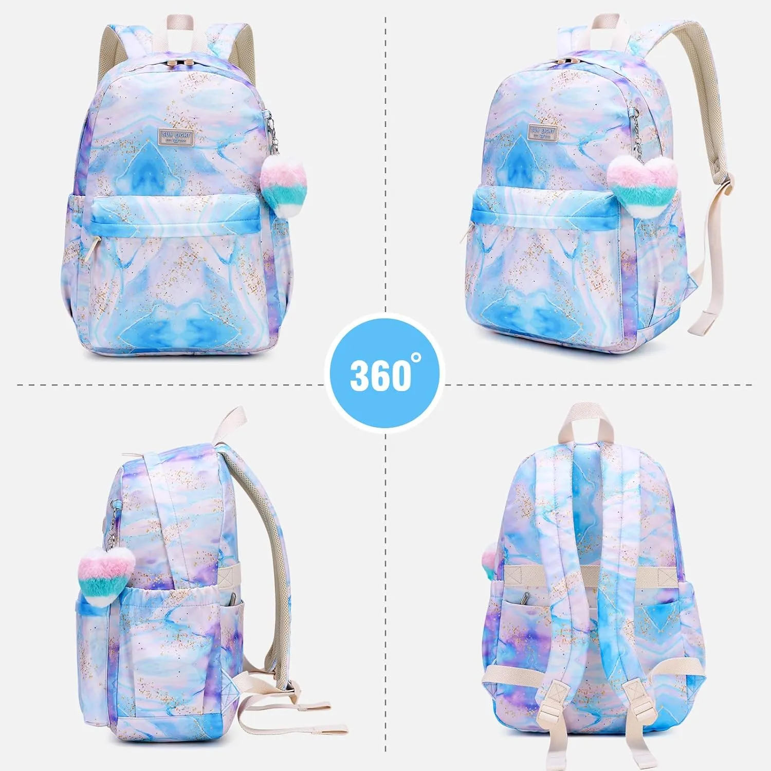 CaranY Kids Backpack Girls and Boys Classic School Backpack Light Weight Two Size Multi-pocket Suitable for ages 6  and aboveBlue Purple