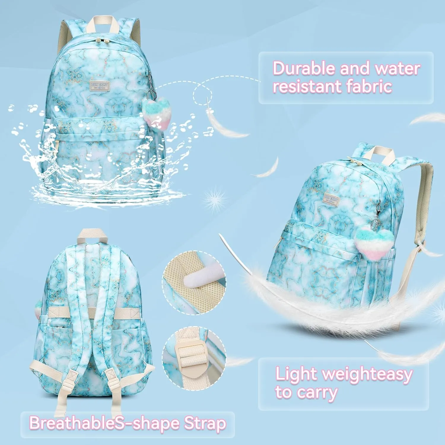 CaranY Kids Backpack Girls and Boys Classic School Backpack Light Weight Two Size Multi-pocket Suitable for ages 6  and aboveGreen