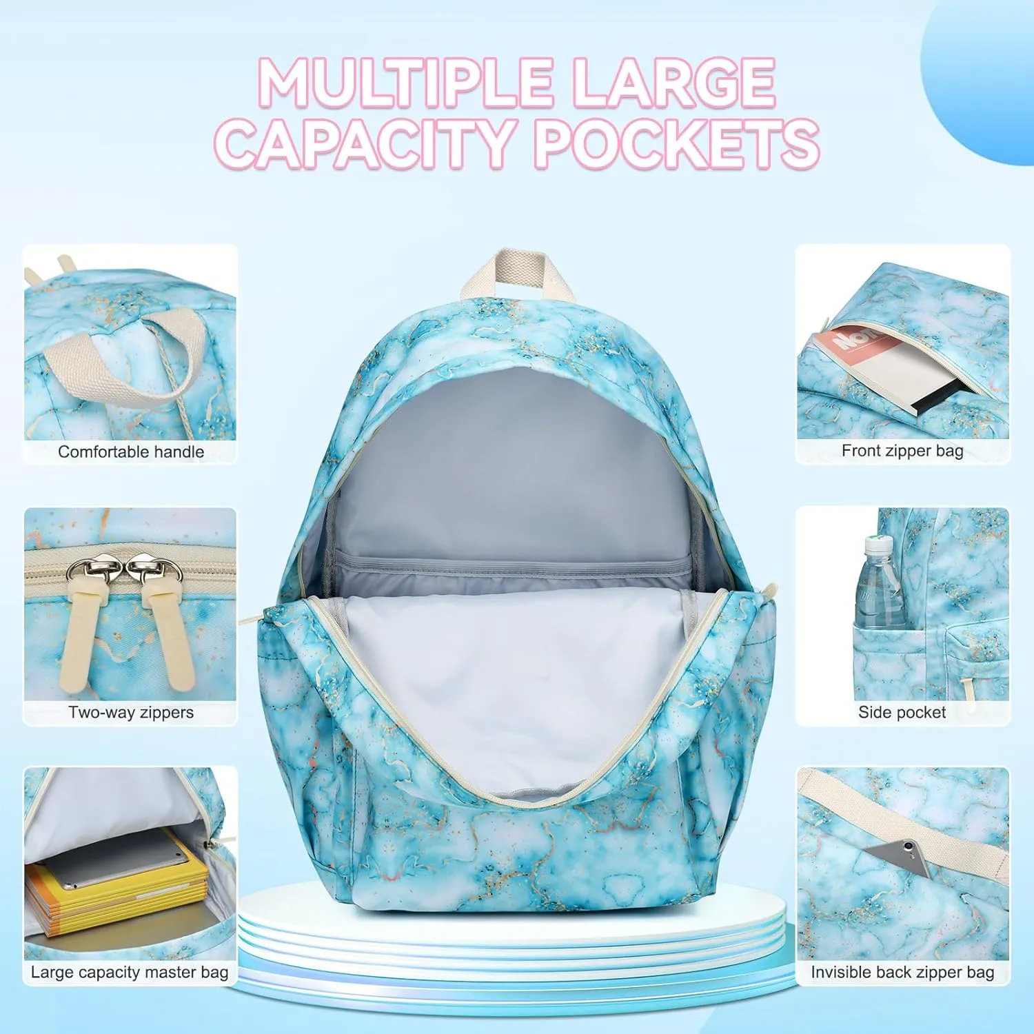 CaranY Kids Backpack Girls and Boys Classic School Backpack Light Weight Two Size Multi-pocket Suitable for ages 6  and aboveGreen