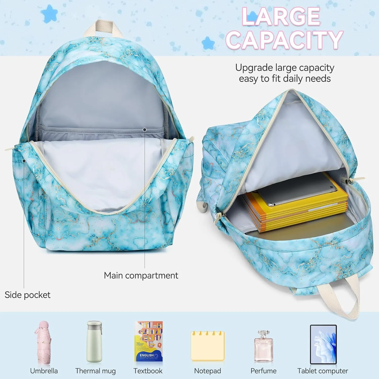 CaranY Kids Backpack Girls and Boys Classic School Backpack Light Weight Two Size Multi-pocket Suitable for ages 6  and aboveGreen
