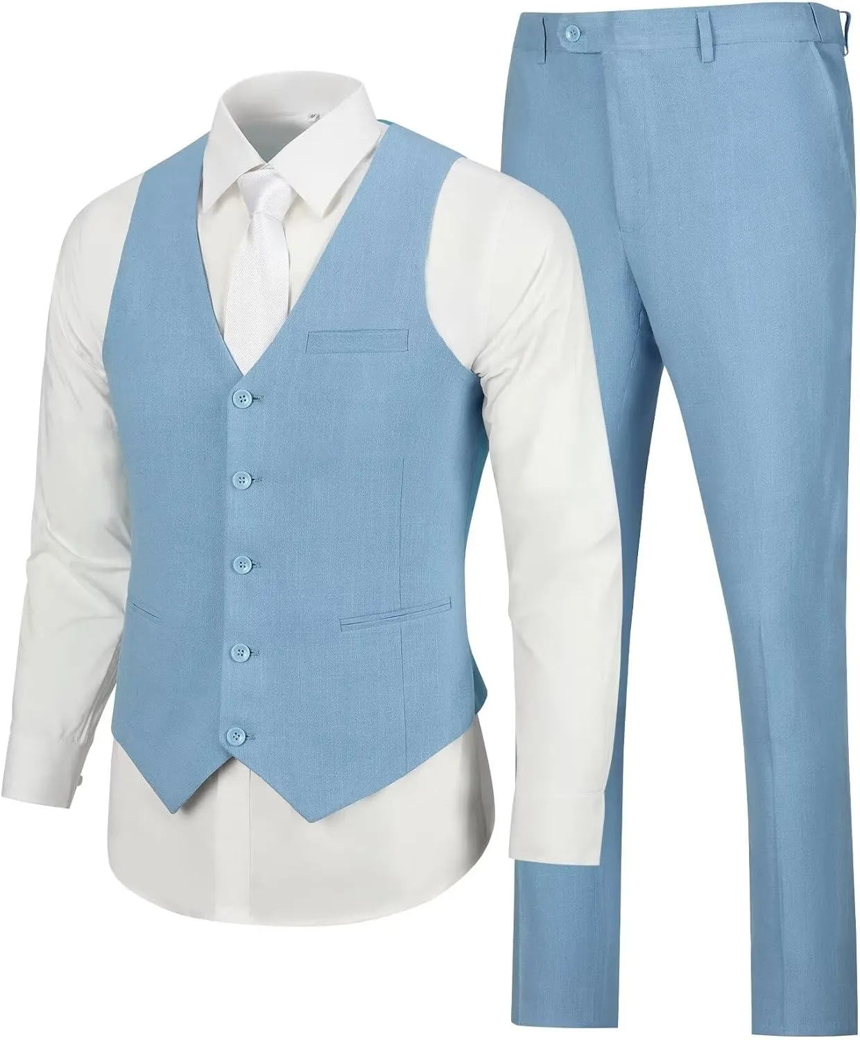 Casual Linen Beige Men's 2 Piece Suits Wedding Suits Slim Fit Groomsmen Tuxedos Prom Waistcoat Summer Linen Vest Pant