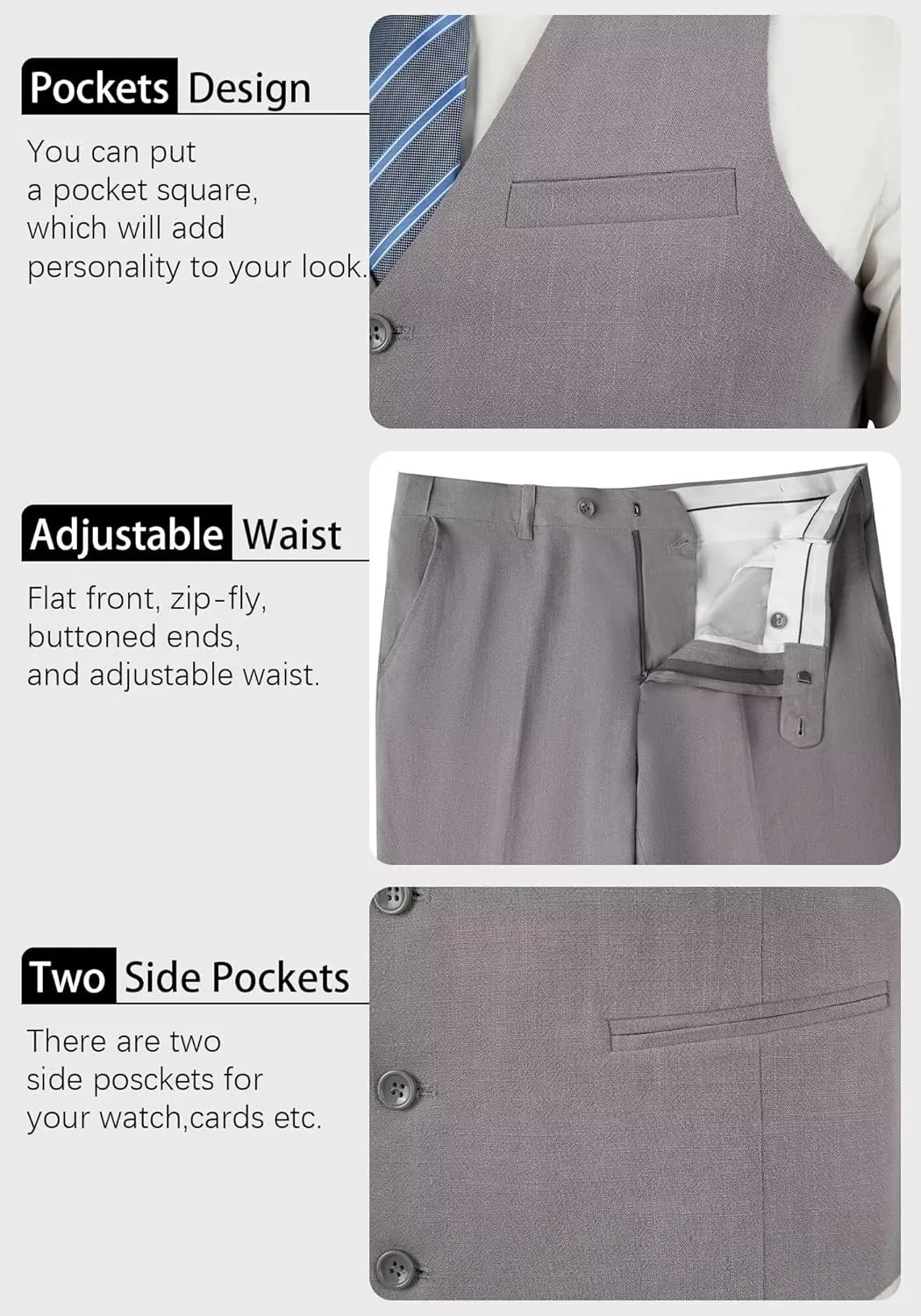 Casual Linen Beige Men's 2 Piece Suits Wedding Suits Slim Fit Groomsmen Tuxedos Prom Waistcoat Summer Linen Vest Pant