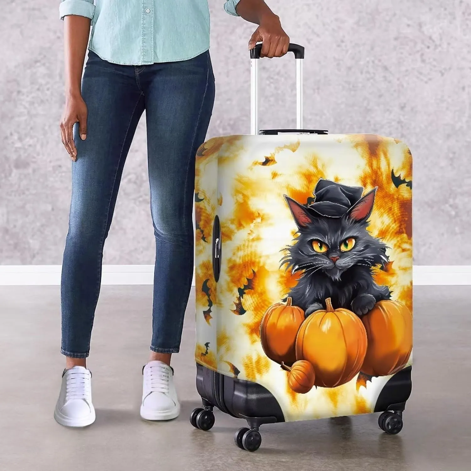 Cat Bat Halloween Luggage Cover Dust Cover Travel Luggage Covers Anti-Scratch Travel Must Haves Light Weight Halloween Decor XL Size