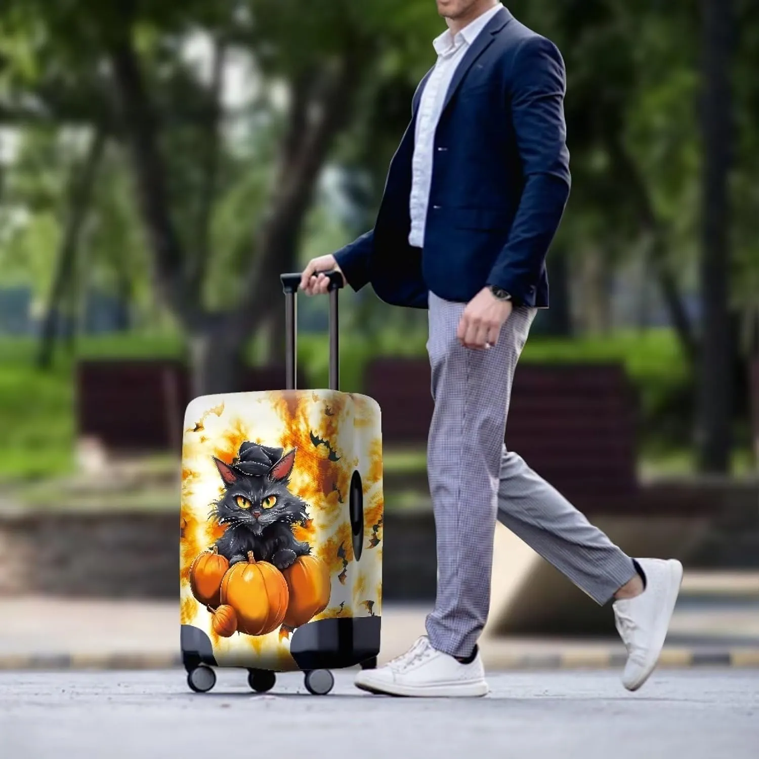 Cat Bat Halloween Luggage Cover Dust Cover Travel Luggage Covers Anti-Scratch Travel Must Haves Light Weight Halloween Decor XL Size
