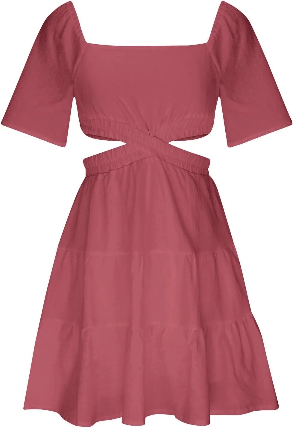 Ceboyel Women Square Neck Short Dress Cutout Tiered Summer Dresses Ruffle Casual Cute Mini Dress Vacation Outfits 2023