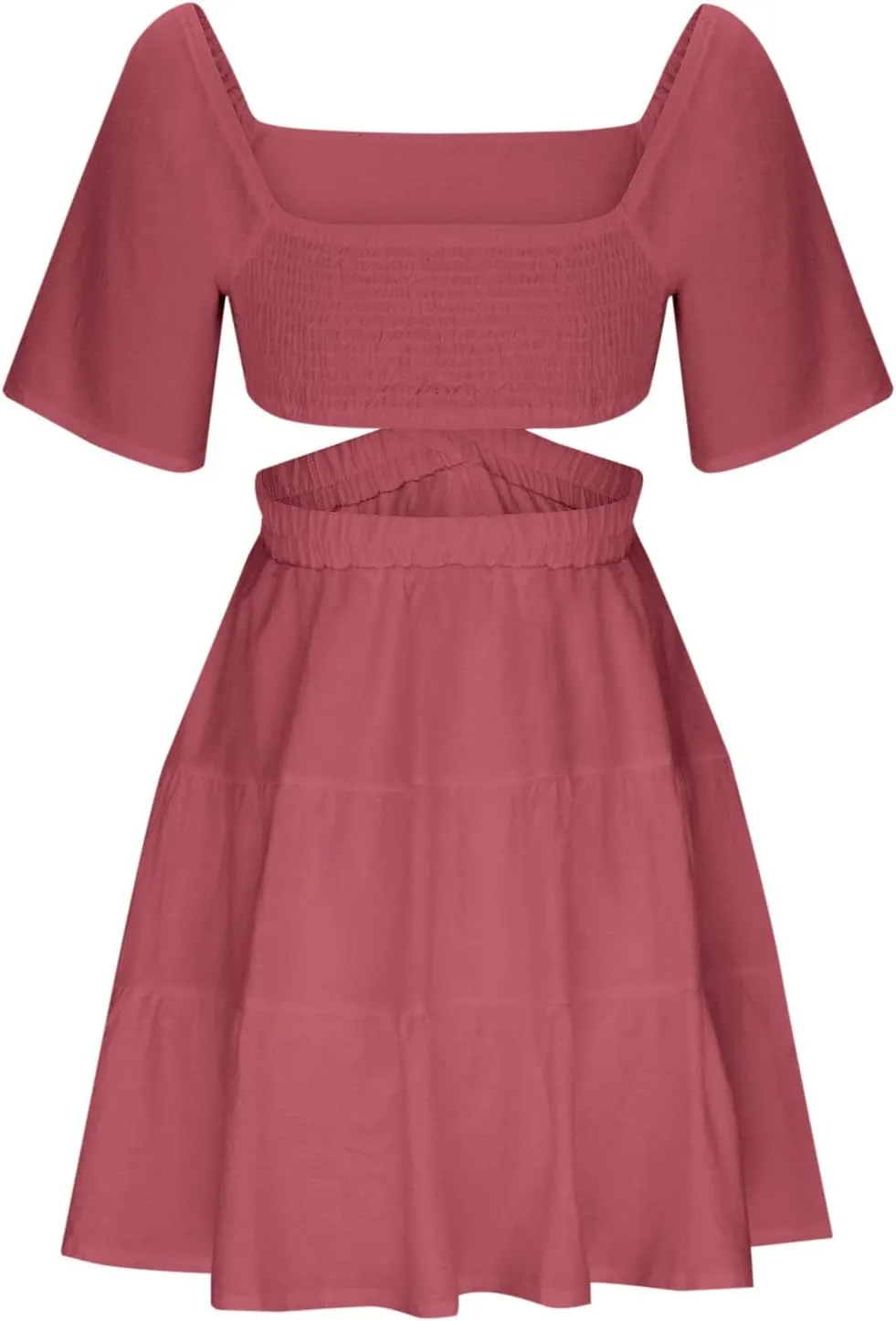 Ceboyel Women Square Neck Short Dress Cutout Tiered Summer Dresses Ruffle Casual Cute Mini Dress Vacation Outfits 2023