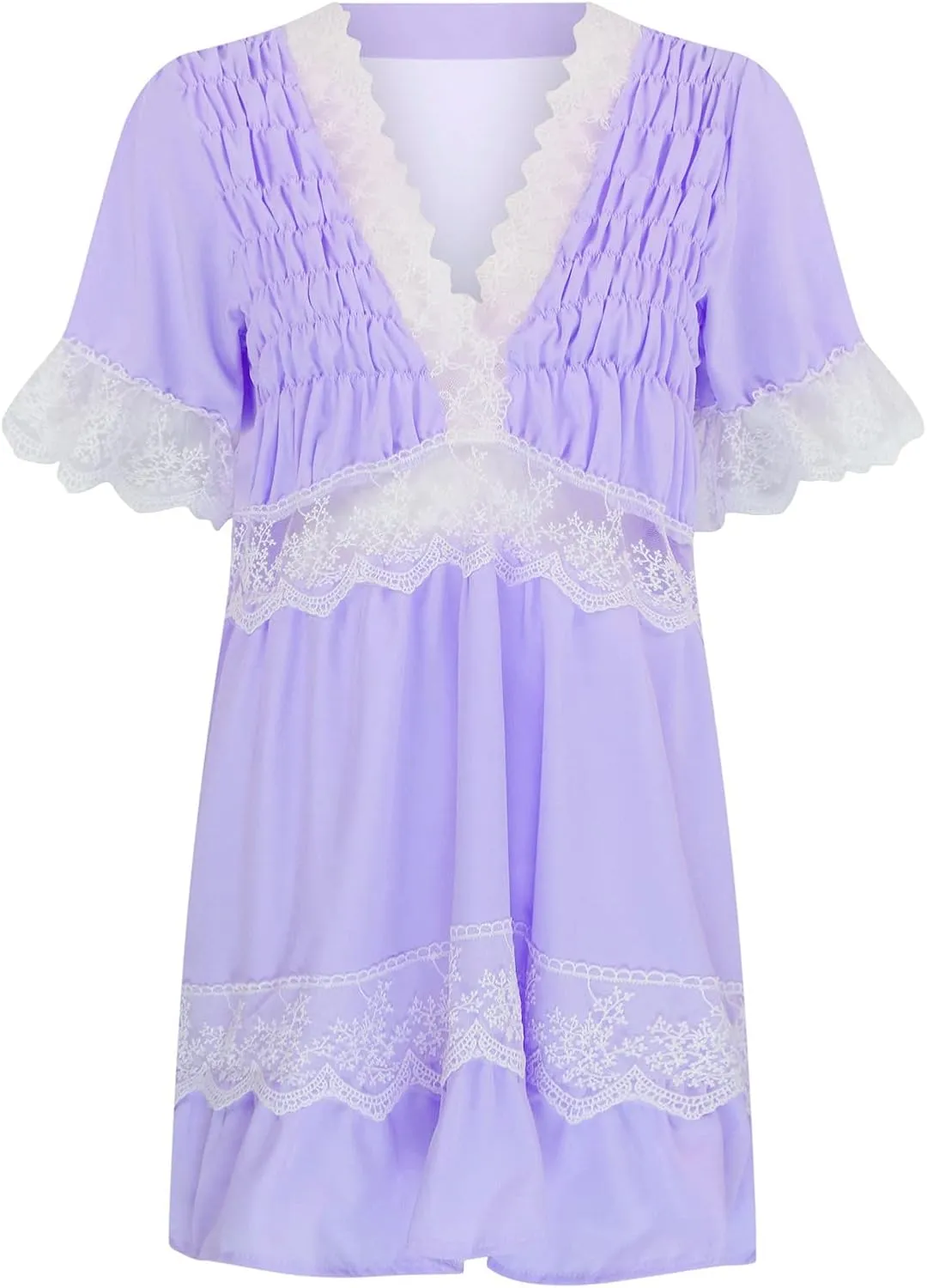 Ceboyel Womens Boho Floral Summer Dress Lace Trim Casual Beach Dresses V Neck Ruffle Swing Short Dress Ladies Clothes 2023