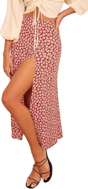 CHARTOU Women's Sexy High Waist Leopard Print Side Slit Boho A-Line Midi Long Skirt