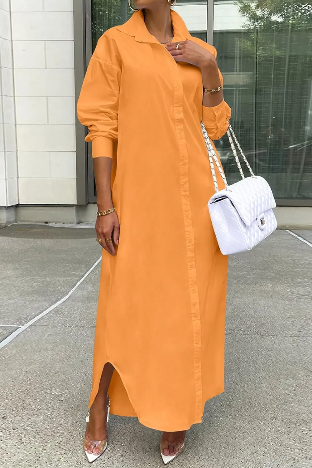Choichic Shirt Dresses for Women Casual Long Sleeve Cotton Button Down Maxi Dresses
