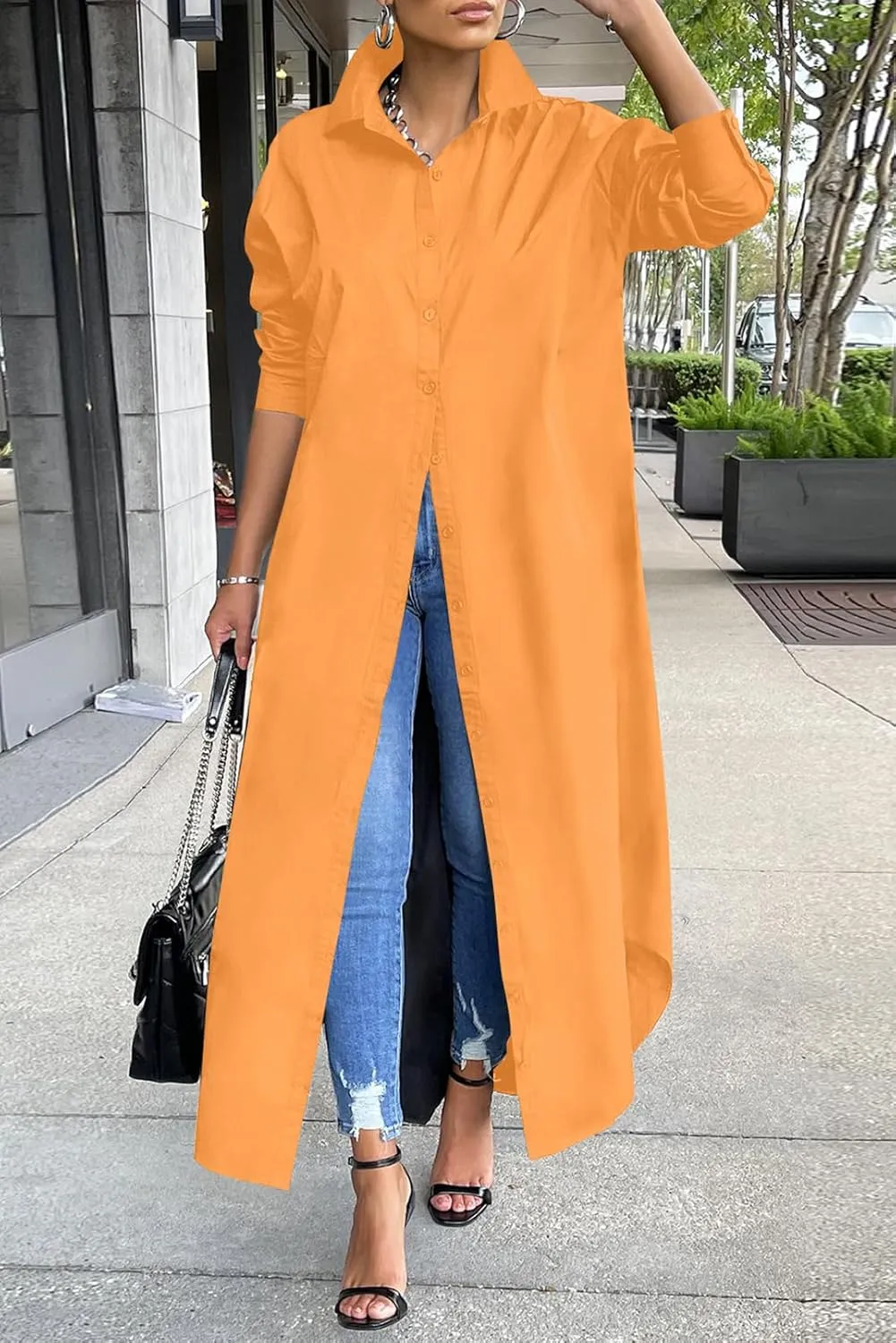 Choichic Shirt Dresses for Women Casual Long Sleeve Cotton Button Down Maxi Dresses