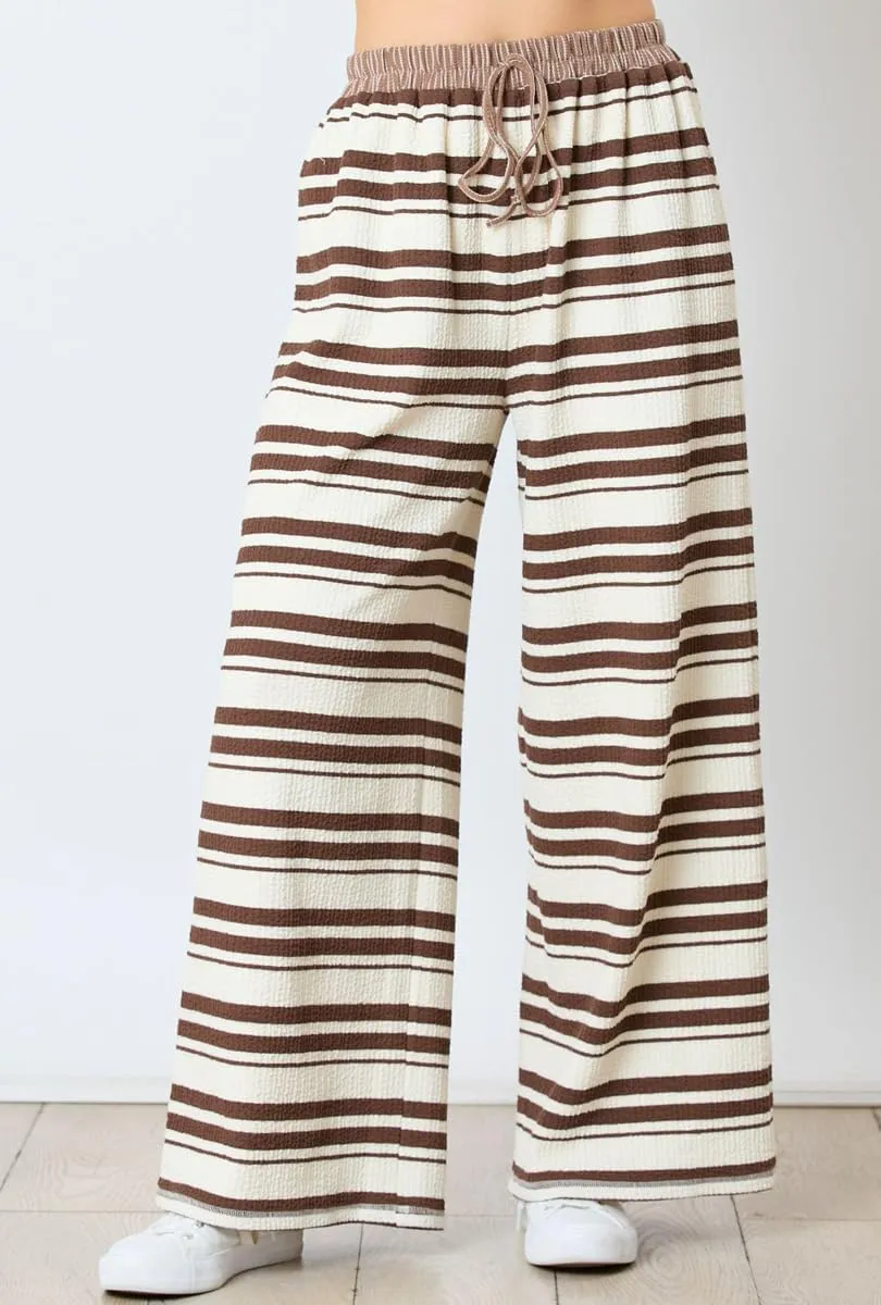 chouyatou Women's 2 Piece Sets Loose Fit Striped Sweater and Wide Leg Pant Two Piece Outfits Loungewear