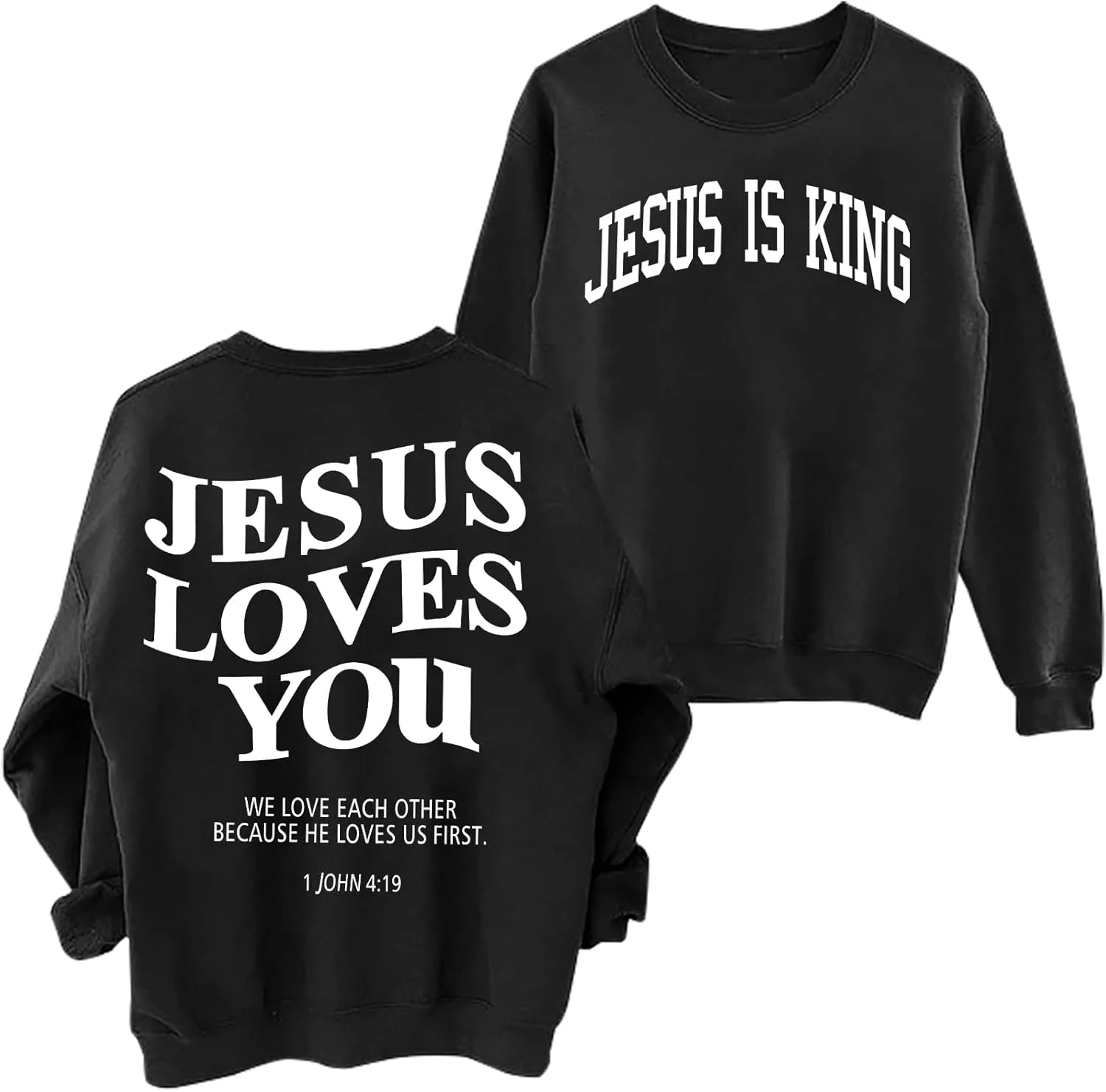 Christian Sweatshirts for Women - Jesus is King & Jesus Loves You Letter Sweatshirt & Sweater