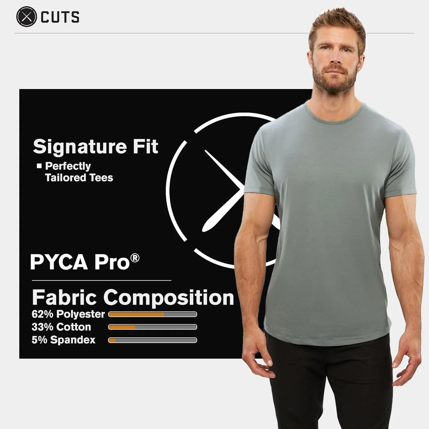 Clothing Men's Premium AO Crew Neck Casual Short Sleeve T-Shirt | Classic Curve Hem | PYCA Pro Soft Fabric