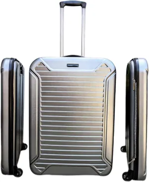 Collapsible luggage with hard shell front and back light weight silent rubber coated wheels 24 inch medium checked suitcase. (black zipper)