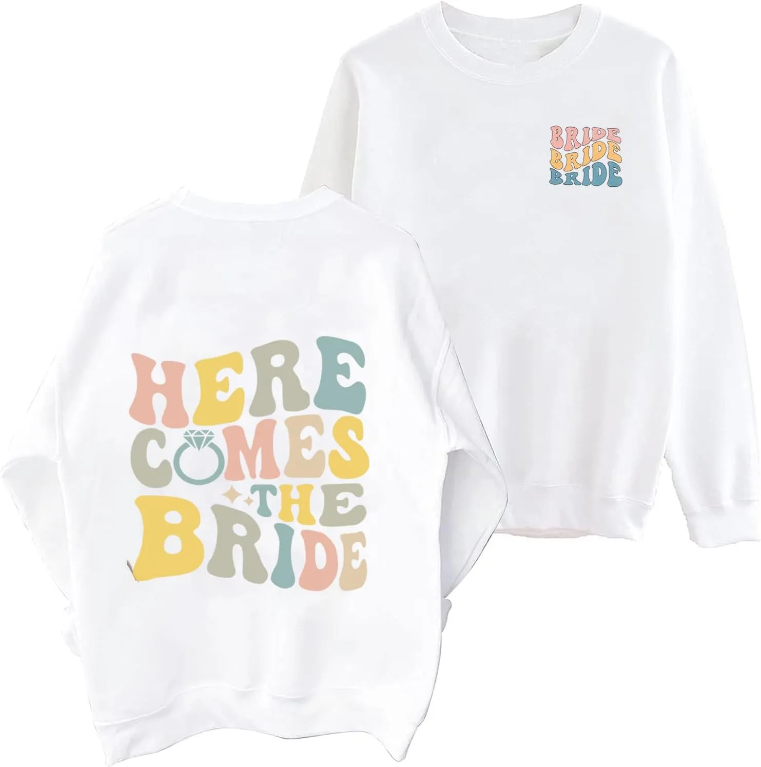 COLORFUL BLING Bride Sweatshirt For Women I Said Yes Engaged Gift Wedding Party Pullover Oversized Casual Crewneck Tops