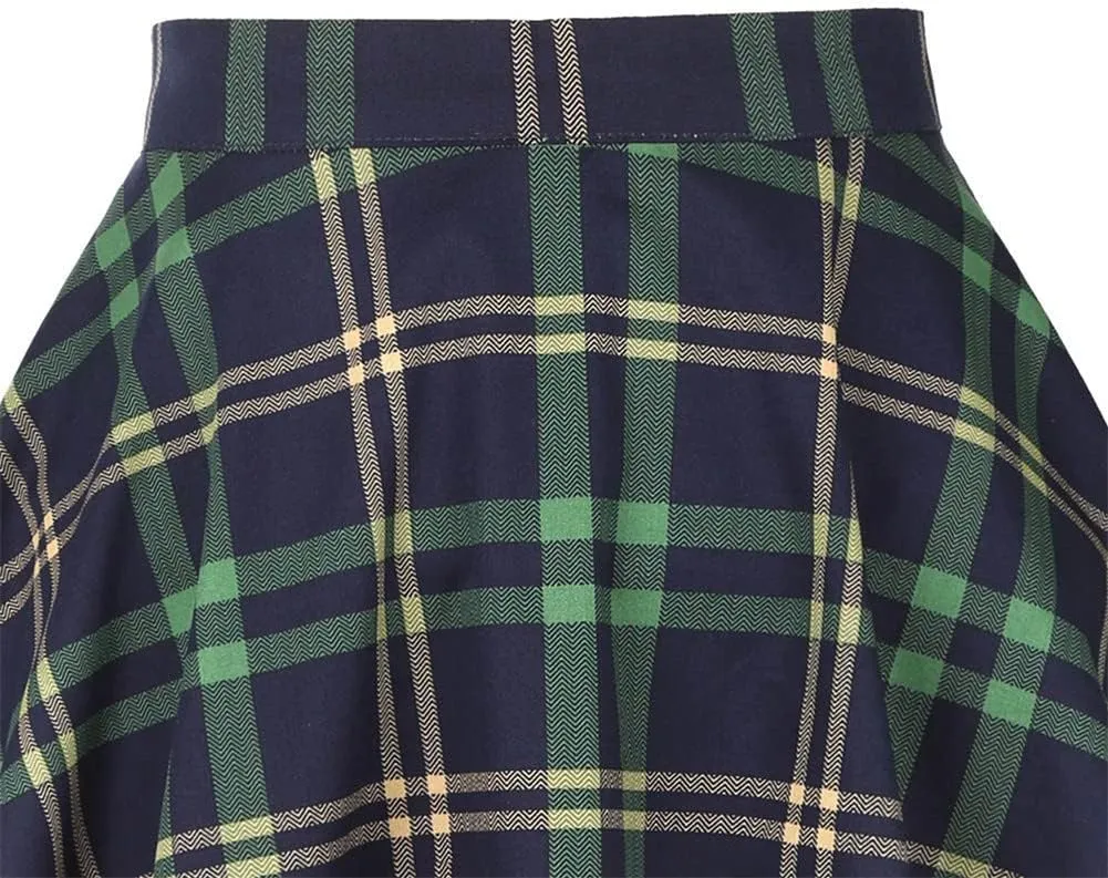 Cotton Long Midi Skirt High Waist Women Ladies Winter Autumn Swing Vintage Plaid Skirt