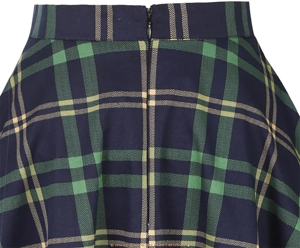 Cotton Long Midi Skirt High Waist Women Ladies Winter Autumn Swing Vintage Plaid Skirt