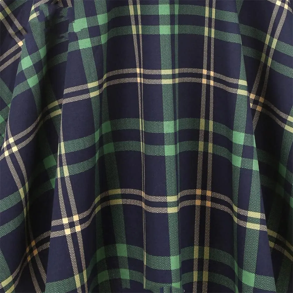Cotton Long Midi Skirt High Waist Women Ladies Winter Autumn Swing Vintage Plaid Skirt