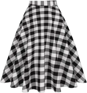 Cotton Long Midi Skirt High Waist Women Ladies Winter Autumn Swing Vintage Plaid Skirt
