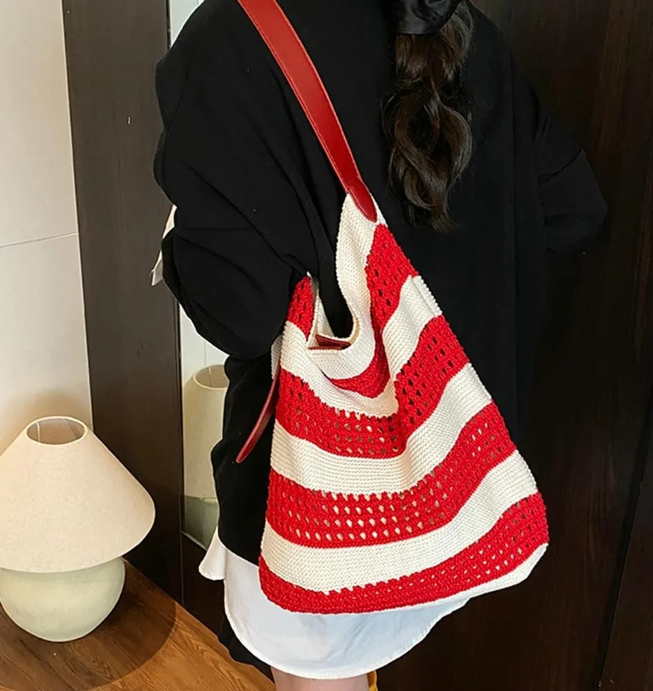Crochet Tote Bag for Women large Shoulder Shopping Bag Beach Mesh Knitted Hollow Hobo Handbag Cute Sling Purse 2025