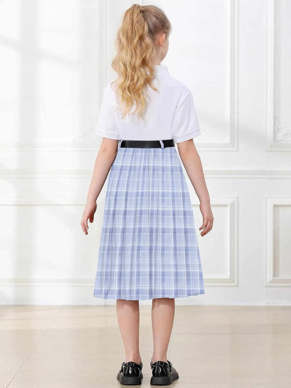 Cromoncent Girls Womens High Waist Pleated Long Skirt with Pockets
