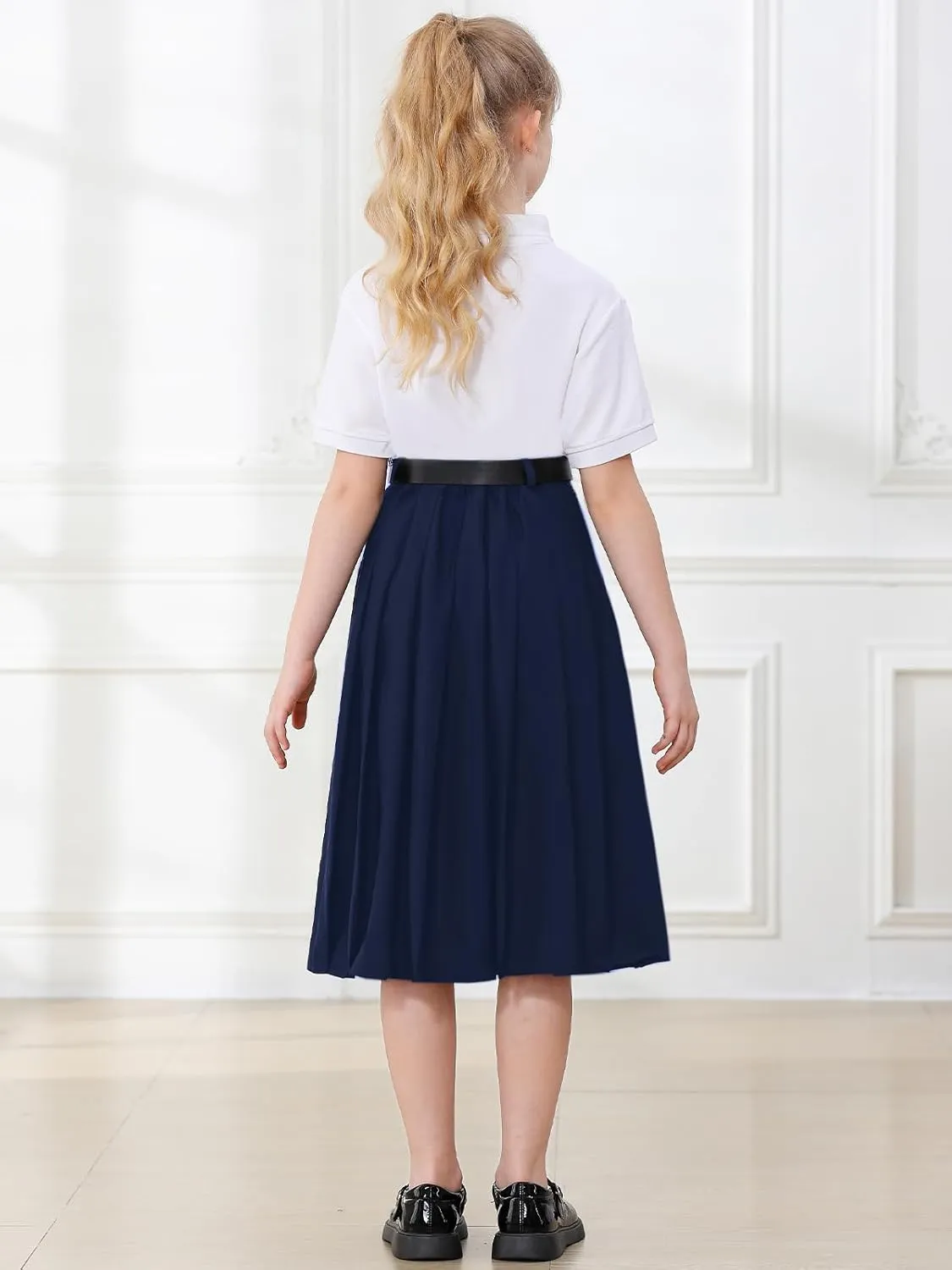 Cromoncent Girls Womens High Waist Pleated Long Skirt with Pockets