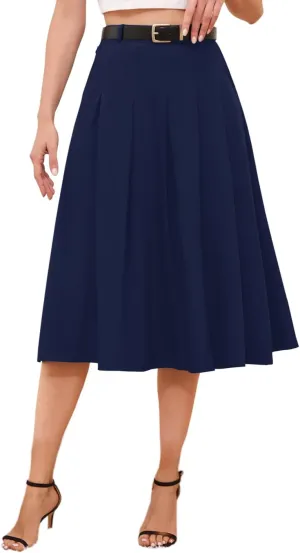 Cromoncent Girls Womens High Waist Pleated Long Skirt with Pockets