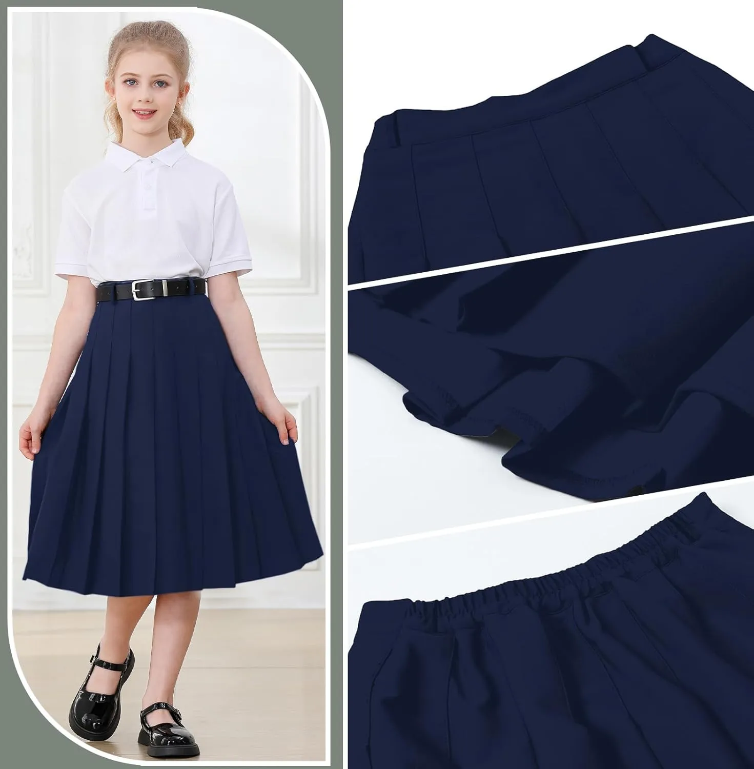 Cromoncent Girls Womens High Waist Pleated Long Skirt with Pockets